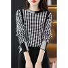 Women's Spring and Autumn Sweatshirt Plaid Imitation Wool Sweater Casual Design Round Neck Loose Sweater Bottoming Shirt