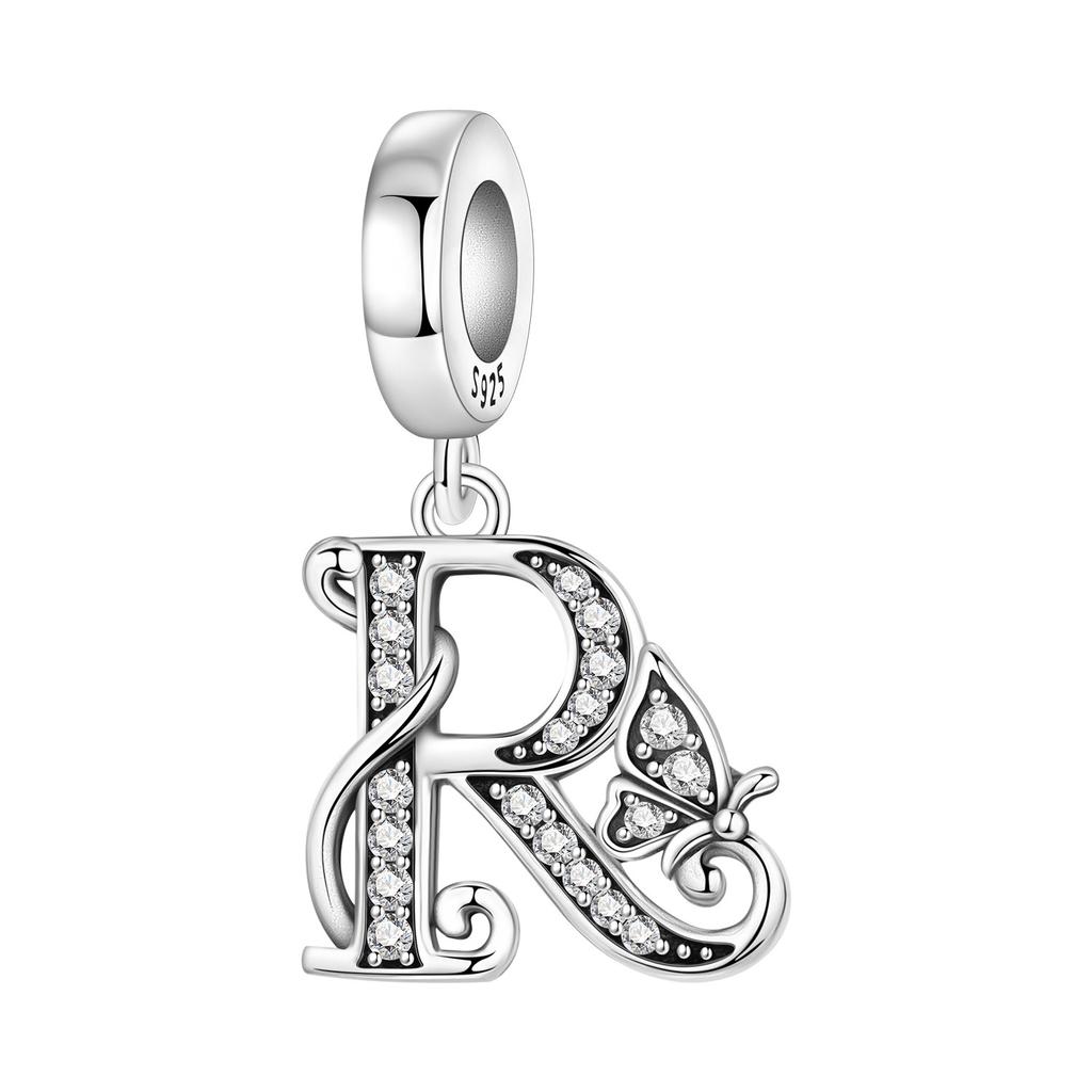 Orstarry DIY Zircon Butterfly 26 Letter Beads 925 Silver Pendant Charms for Bracelet Necklace Jewelry Gifts