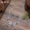 Colored flower stud earrings necklace set, fashionable painted oil flower women's versatile earrings neck chain
