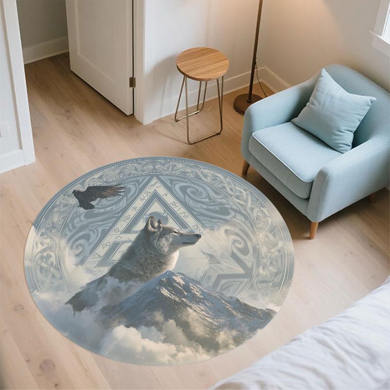 Grey Wolf pattern round rug,Carpet Rug for Living Room Bedroom Playroom ,Non-slip Floor Mat,Holiday Gifts and Birthday Gifts.