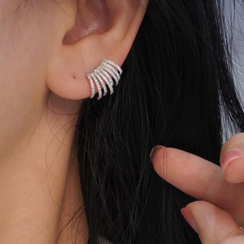 

CAOSHI Trendy Lady Stud Earrings Claw Shape Ear Jewelry with Bright Zirconia Sparkling Silver Color Accessories for Daily Life