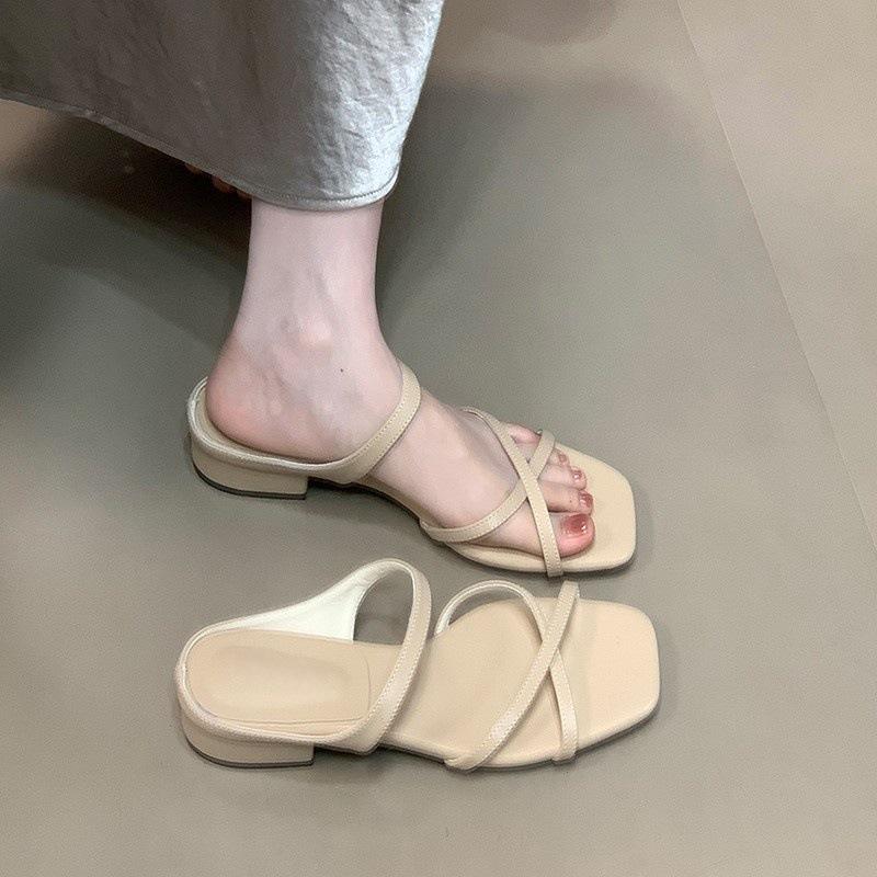 French Gentle Cross with Open-toed Sandals Women's Summer Temperament Square Head Fashion Niche Drag