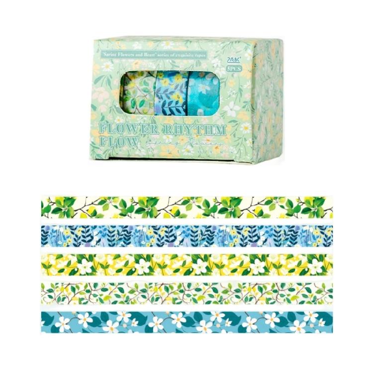 5Rolls Flower Decorative Tape 10mmX2M for Scrapbooking Photo Album Journal Notebook Water Resistant Aesthetic Paper Tape