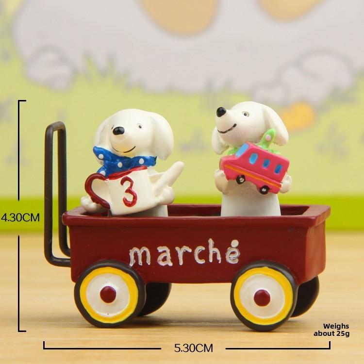 Resin Cartoon Dog Sitting Pushcart Miniature Garden Decor For Desktop Display