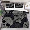 Duvet Cover Set Black Skull SkeletonPaisley Floral Gothic Luxury Soft Bedding Set Comforter Cover Halloween Decor,Queen Size