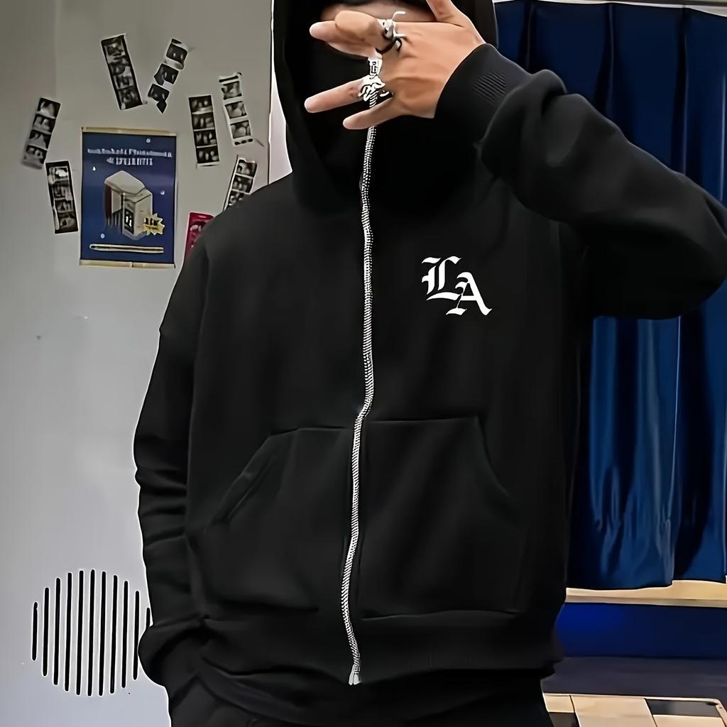 Mode Imprimé Y2K Homme Double Chapeau Fermeture Éclair Ouverte Tricot Mode Décontracté Nouveau Produit Masque Double Chapeau Pull