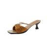 Fashion Summer Low-heeled Slippers Women Fashion Square Head Sequin Thin Strap Clip Toe Anti-slip Wear-resistant Sandals