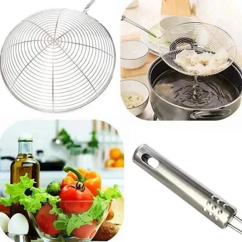 Reinforced Stainless Steel Colander Soup Spoon With Wooden Handle Fine Mesh Strainer Pot Frying Kitchen Convenience Small Tools