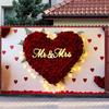 Mr & Mrs Wedding Backdrop with Red Rose Heart Design,Photo Background,Wall Decor,Party Supplies,Anniversary Backdrop,Reusable Wedding Decor