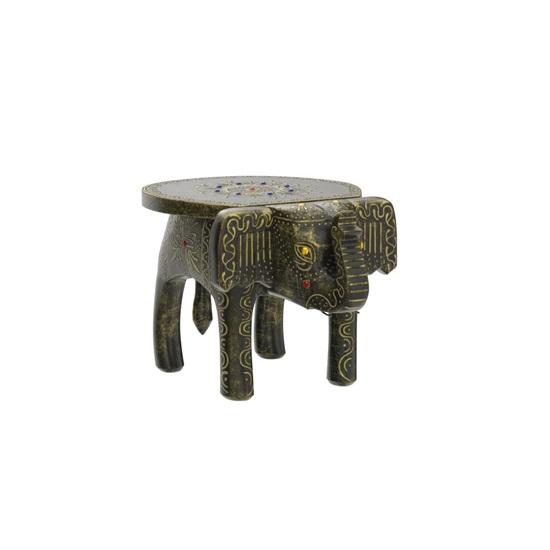 20.32 Cm Hand-Painted Wooden Elephant Shape Stool Chair, Cum Side Table, for Home, Office, Living or Bedroom Decor