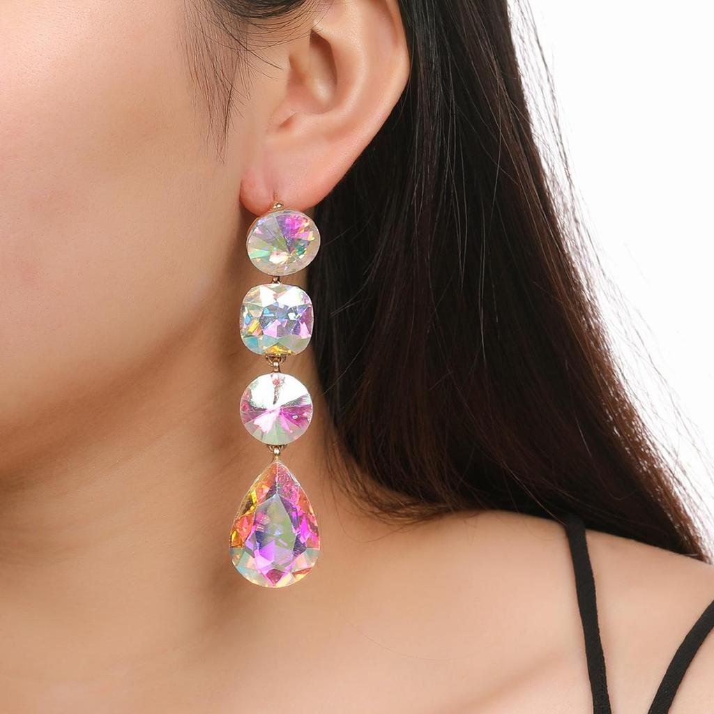 AB Color Teardrop Rhinestone Earrings with European & American Style