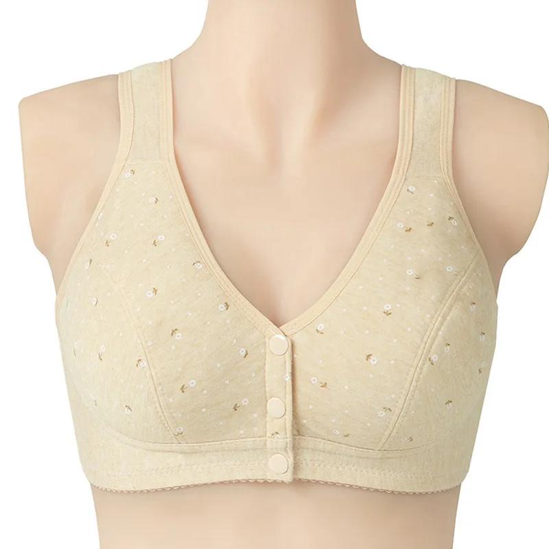 Front Buckle Cotton Underwear Printed Casual Women's Vest Style Underwire Plus Size Bra Breathe Thin Comfort
