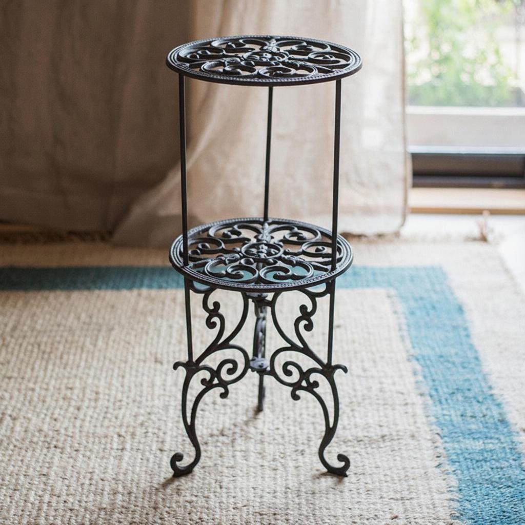 Two-Tier Plant Stand Metal Tiered Classical for Balcony, Garden