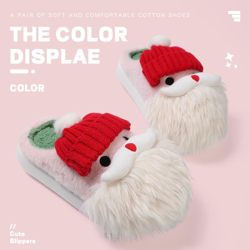 

Women Christmas Cotton Slippers Winter Cute Cartoon Thick Sole Non-slip Warm Plush Shoes Ladies Indoor Home Floor Fluffy Slides 36-37