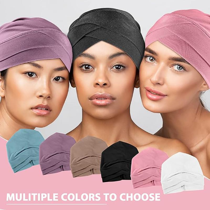 New Classic Forehead Cross Turban Hat Elegant Solid Color Head Wraps Headscarf Breathable Elastic Beanies Muslim Chemo Cap