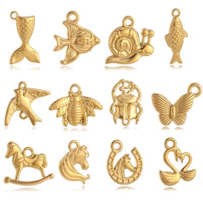 3 Stück/Los Fischschwanz/Schnecke/Hufeisen/Mistkäfer/Schmetterling Anhänger für Schmuckherstellung Edelstahl Anhänger DIY Halskette Ohrring