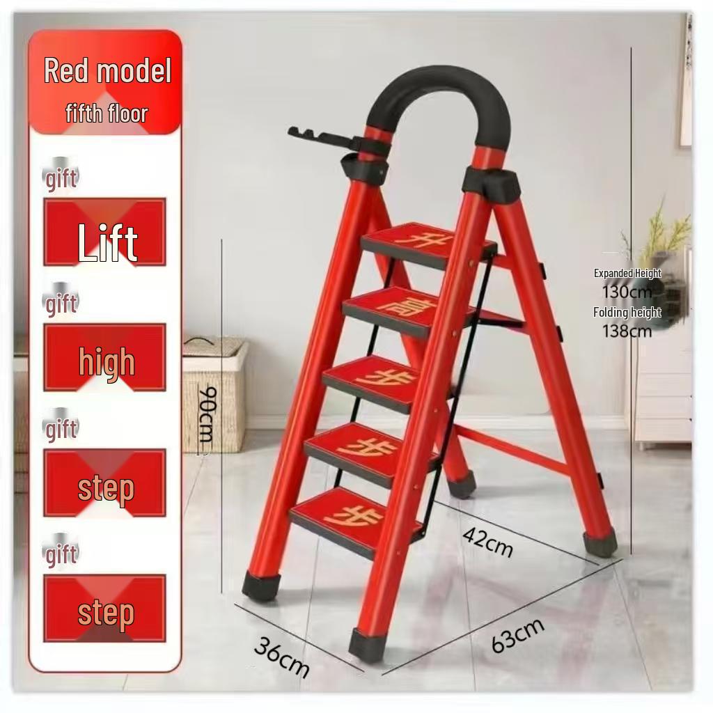 Multi-Functional Carbon Steel Folding A-Frame Telescopic Step Ladder for Indoor Use