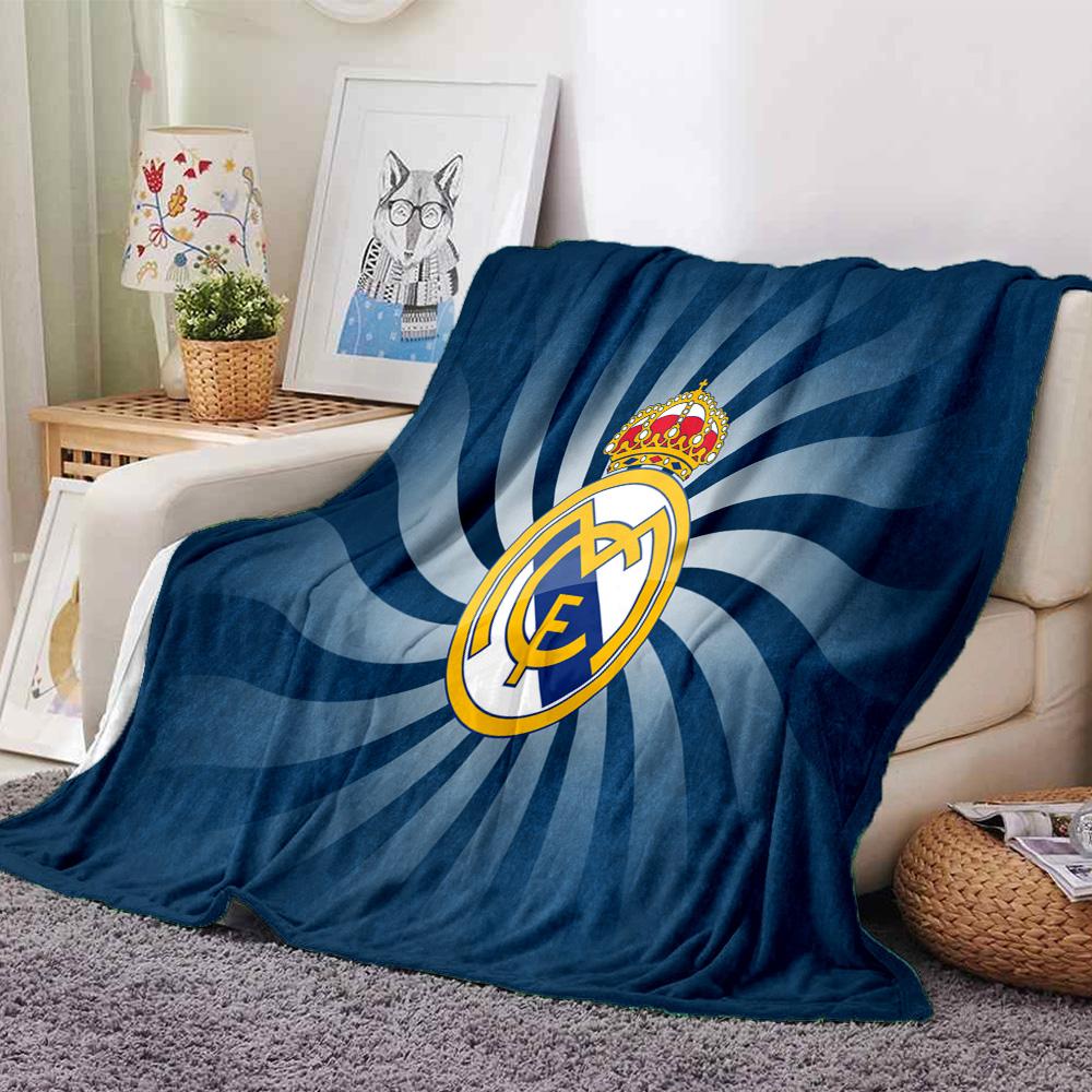 FC Madrid Emblem Flanelldecke, Weiches Polyester, Modernes Design, Ganzjahres für Camping, Reisen, Geschenke für Feiertage oder Geburtstage