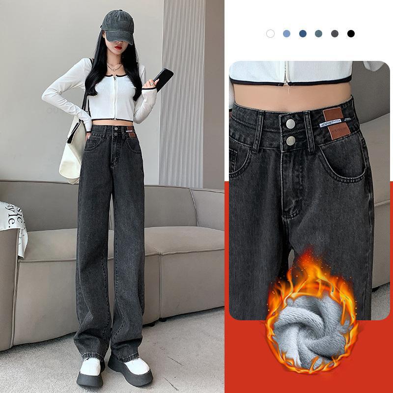 

Зимние джинсы женские флисовые теплые джинсовые брюки с высокой талией повседневные свободные женские джинсовые брюки из плотного бархата и хлопка с широкими штанинами женские джинсы XS темно-синий