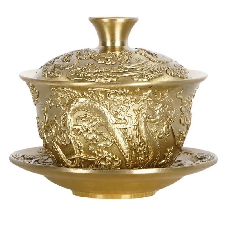 Zestaw filiżanek do kawy z czystej miedzi ze spodkami 100 ml Luksusowy kubek na mleko Filiżanka do herbaty Naczynia do napojów kawiarnianych Grawerowane dla par Ręcznie robione Smoki Feniksy Prezenty