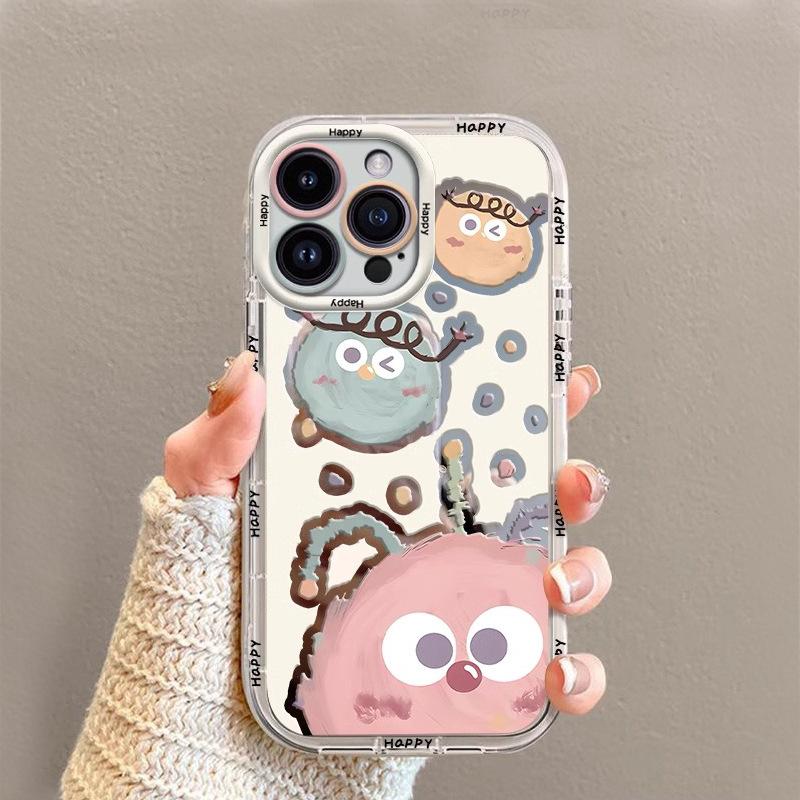 Cute Briquette Suitable for Apple 16promax Mobile Phone Case Painted with Bracelet 15pro Cartoon Cream Mirror 14p