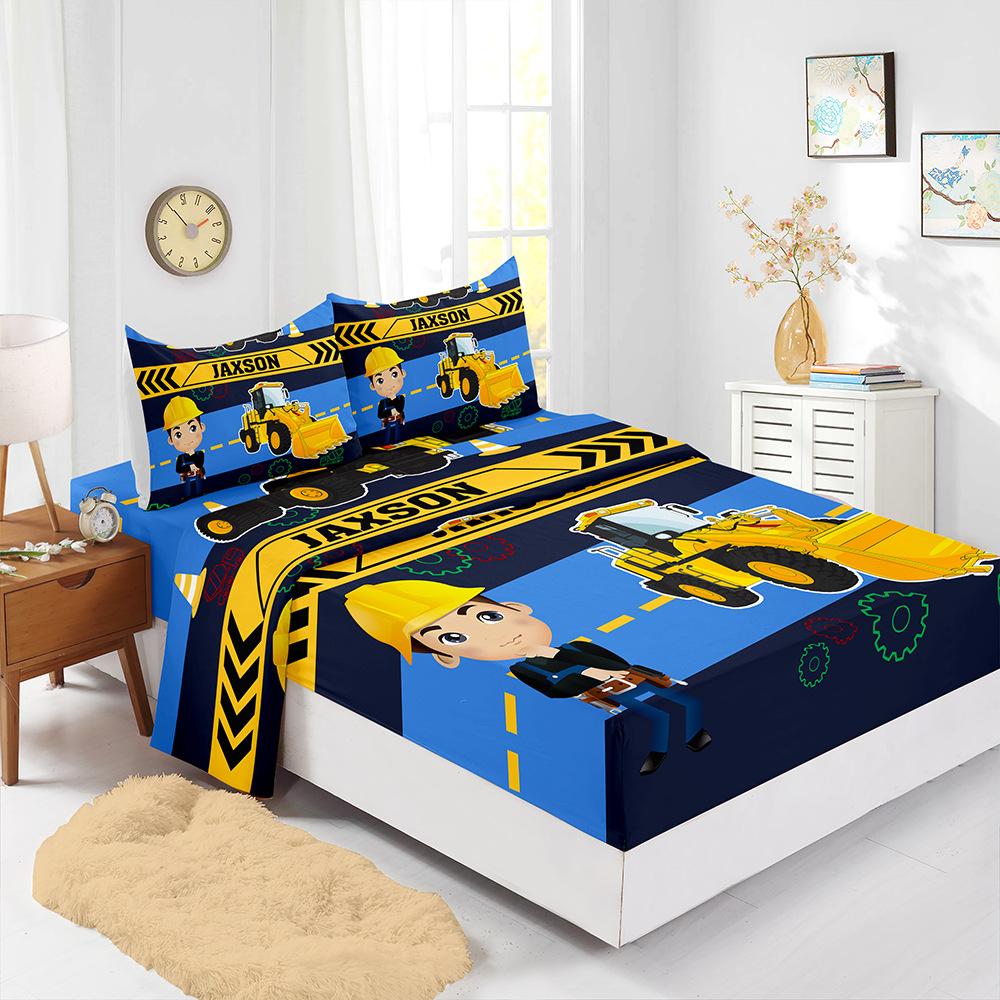 

Four-Piece Bed Sheet Digital Printing Excavator Mattress Protective Cover Bedding (90cm * 190cm * 40cm) Pillowcase * 1