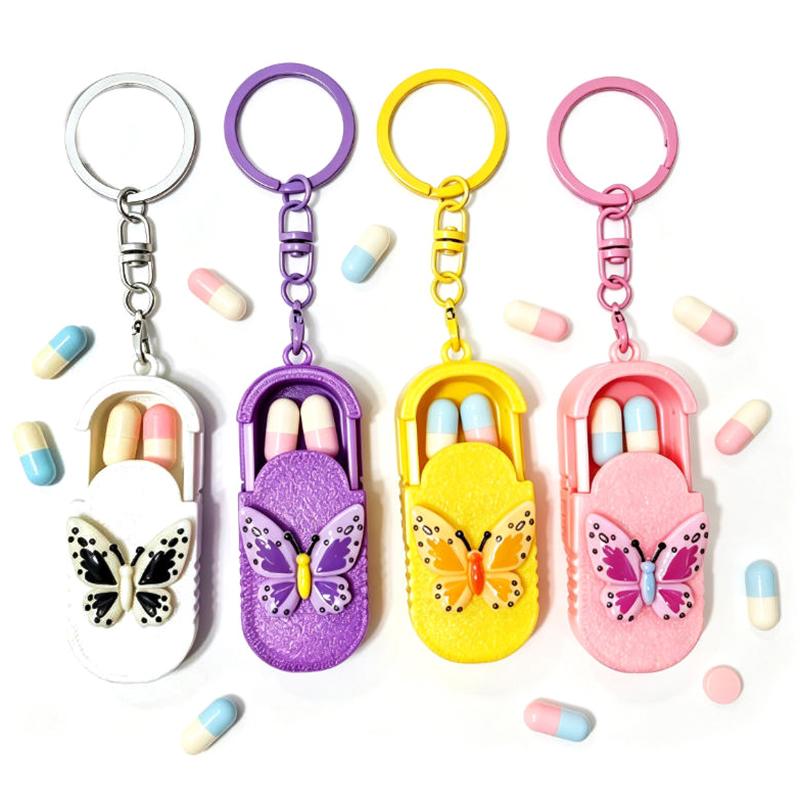 Mini Sliding Pill Box Keychain Compact Pill Container 3 Compartments BPA Free for Pocket Purse Travel Business Trip Use