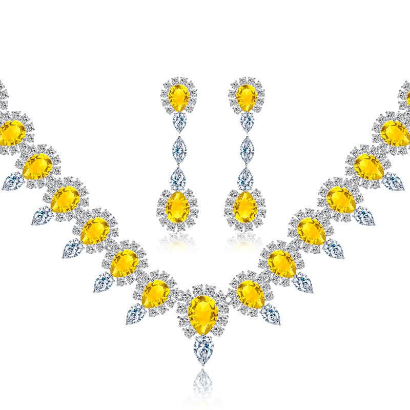 Bridal Wedding Dress Accessories Set Zircon Necklace Earrings Ring Bracelet Four-Piece Set, Women