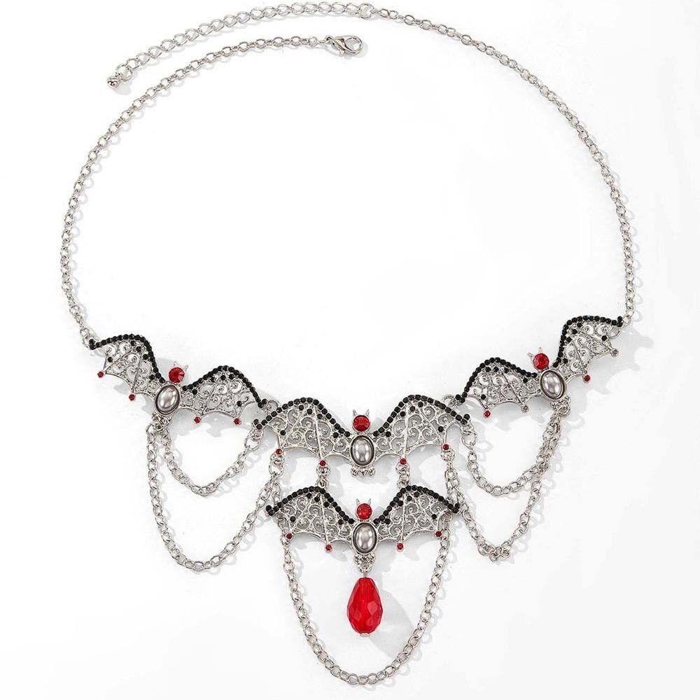 Punk Trendy Alloy Bat Necklace With Hollow Geometric Pendant Halloween Accessory