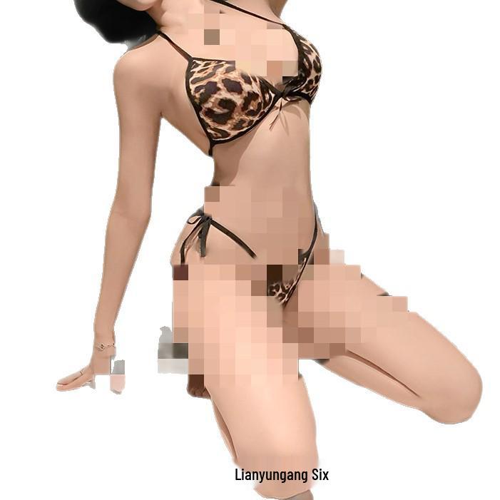 Seven Days Tan Erotic Leopard Print Lingerie Set - Easy-to-Remove Thong, Three-Piece Kit.