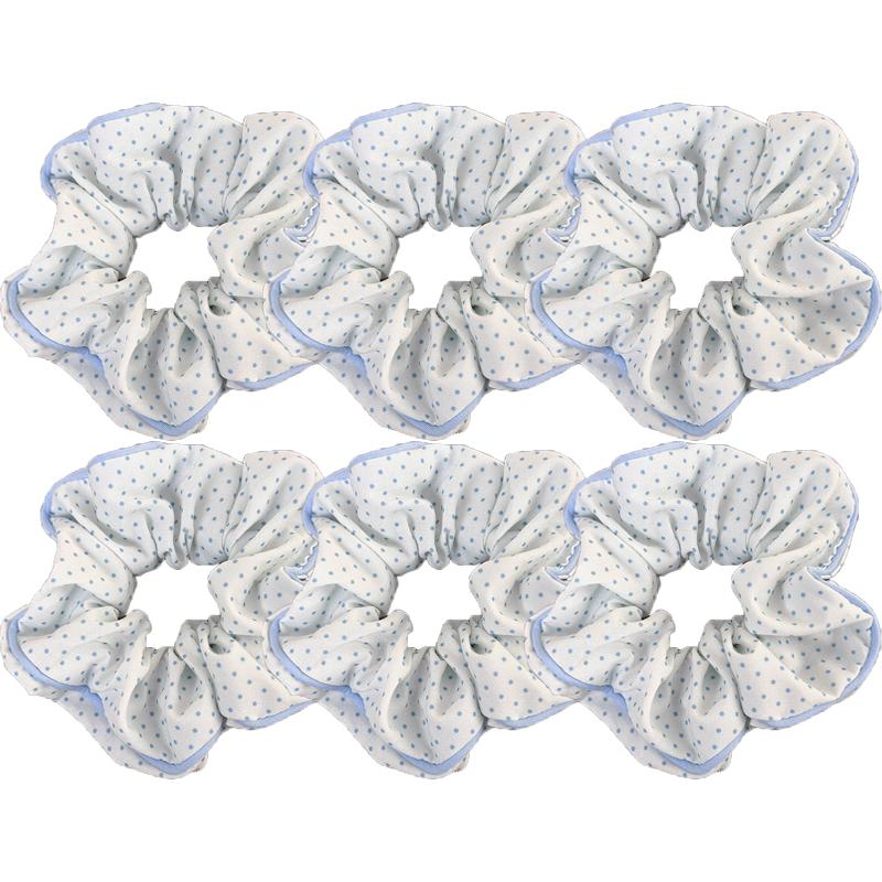 Sea Salt Blue Polka Dot Floral Plaid Large Hair Scrunchie Sweet and Versatile Fabric Hair Tie Hair Accessory
