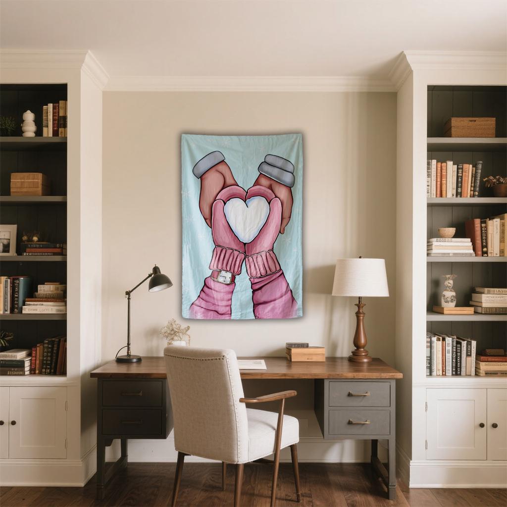 Hands Heart Snow Pattern Digital Printing Polyester Wall Tapestry Suitable For Use In Living Rooms Bedrooms Offices Bars Party