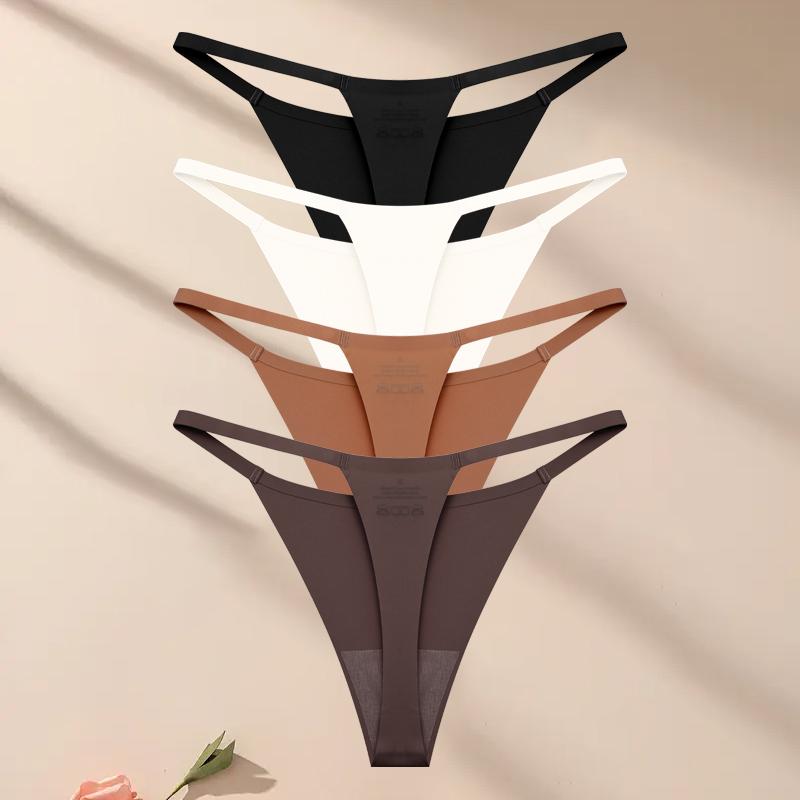 

FINETOO 4 шт Безшовна Ультратонка Спідня Білизна Жіночі Трусики з Тонким Поясом Сексуальні Високоеластичні Стрінги Дівчачі Дихаючі Стрінги Лінгері S&4pcs