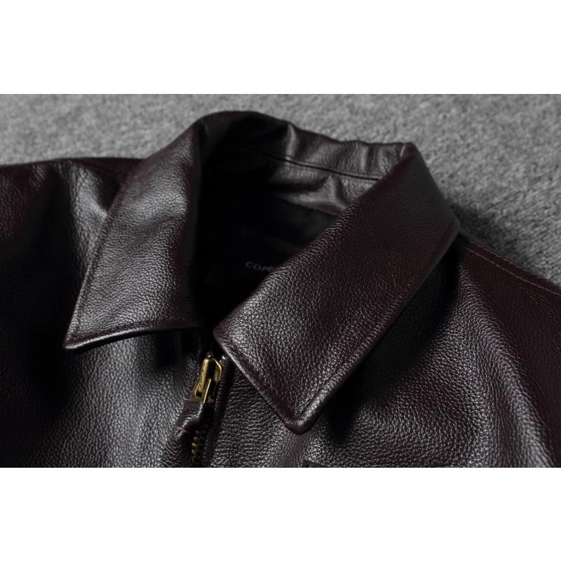 Chinese Size Vintage Brown First Layer Cowhide High Waisted Men Leather Jacket 45P Flight Coat Lapel Short Leather Jackets Pilot Jacket