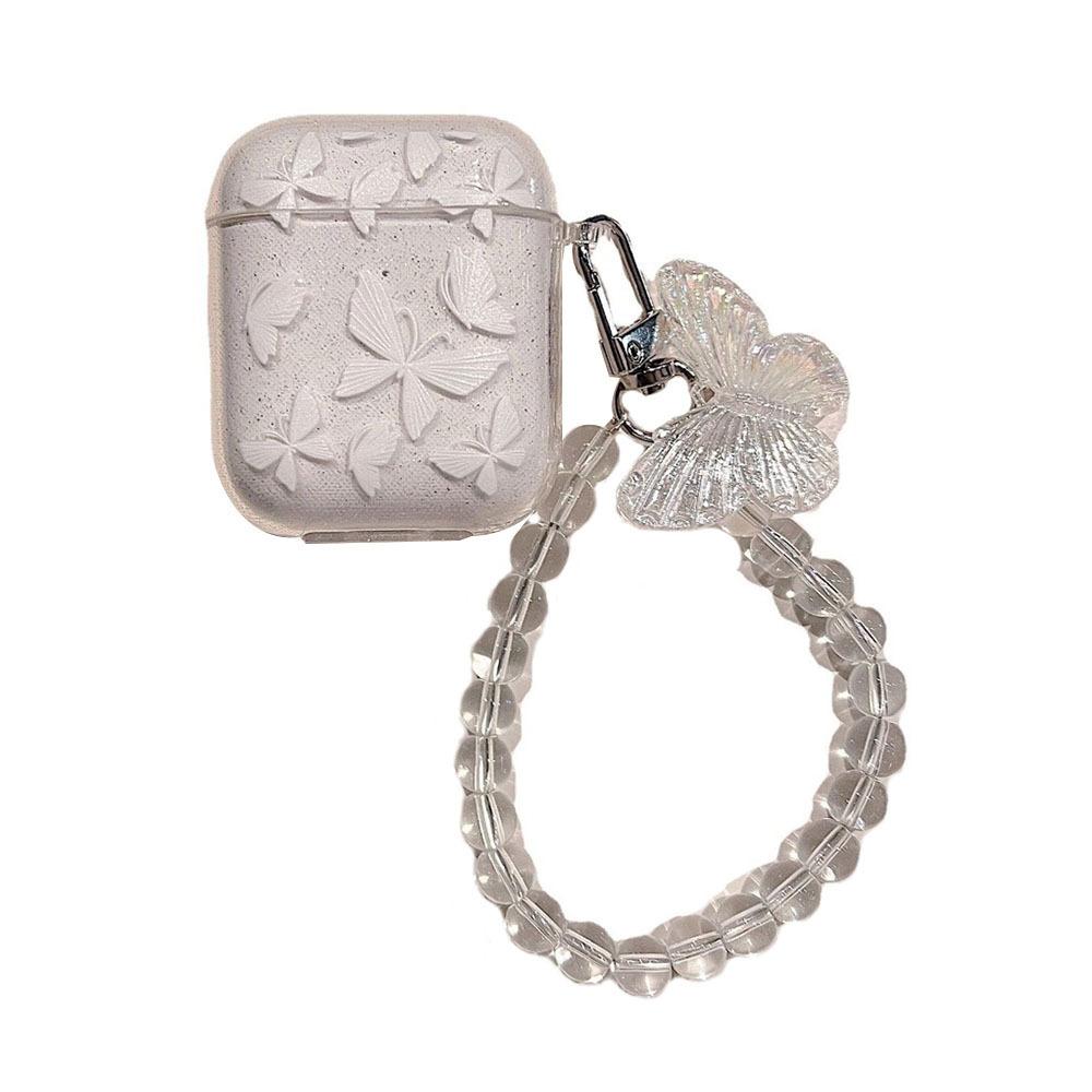 Transparent Glitter Butterfly Chain Apple Bluetooth Earphone Soft Shell 1 1st Generation Suitable for AirPods Pro Protective Case for Women