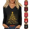 Women's Daily Casual Long Sleeve Christmas  Print V-neck Top