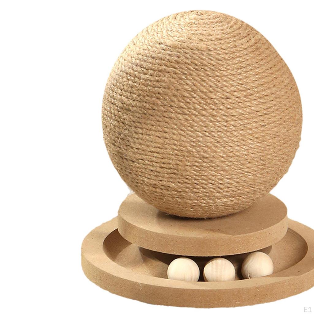 Jute Cat Scratcher Ball Wooden Toy Play Exercise Grind Claw for Indoor Cats Track with Rolling