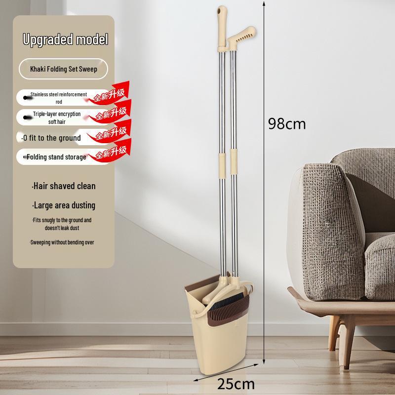 

Foldable Standing Broom Set with 4-Row Bristle, Windproof Dustpan, and Exclusive Storage Feature