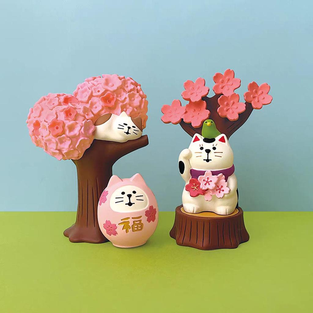 ZAKKA Handmade Japanese Cat Cherry Blossom Season DIY Resin Figurines Ornaments