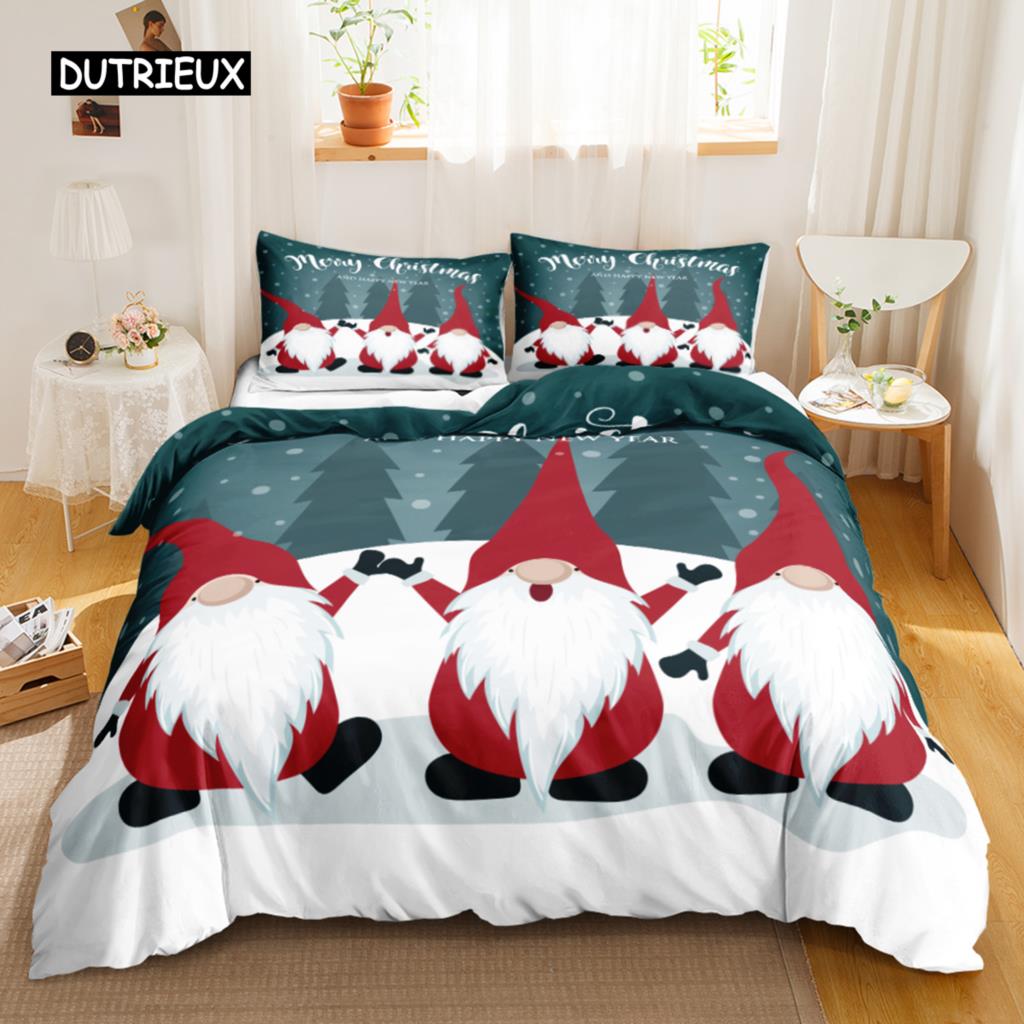 Christmas Duvet Cover Set Winter Polyester Bedding with Zipper Ties for All Season Double Queen King Size Holiday Decor