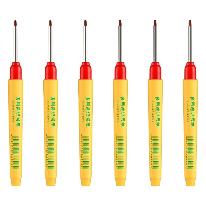 6Pcs 33mm Long Nose Woodworking Marker Pen Quick Dry Waterproof Permanent Marker for Marking on Metal Wood Glass Ceramic