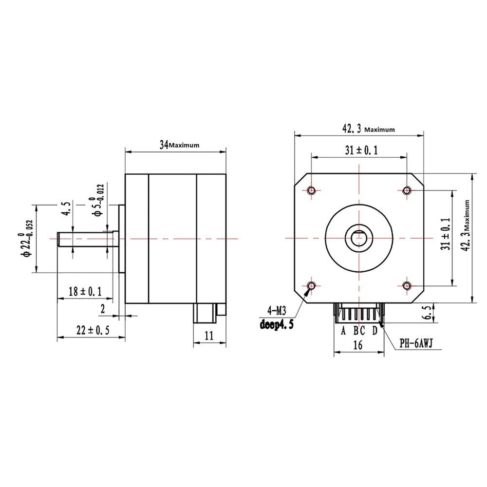 DC 4.0V 1.2A Nema 17 Stepper Motor 34mm Height Stepping Motor For CNC Machine