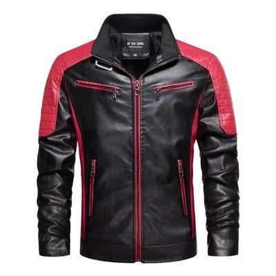 Men's Leather Jacket Fashion Splicing Trendy Men's Locomotive Leather Jacket Spring Autumn and Winter Four Seasons Popular Leather Jacket