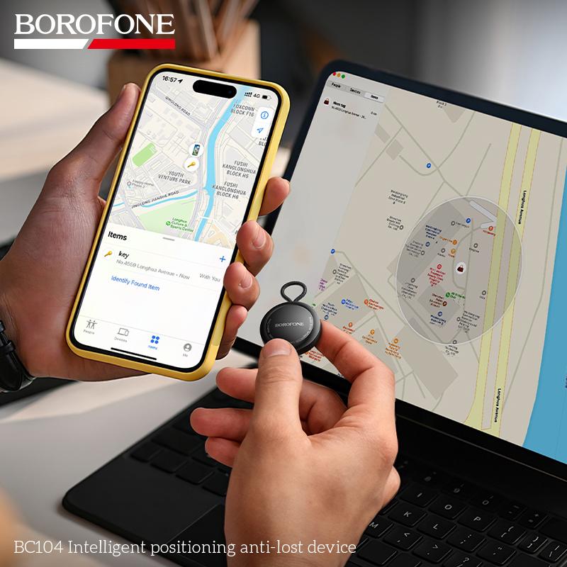 BOROFONE BC104 Localizzatore Bluetooth AirTag Compatibile con Trova il Mio iPhone per Chiavi Animali Domestici Bagagli Anziani Bambini Mini Localizzatore GPS Anti-smarrimento