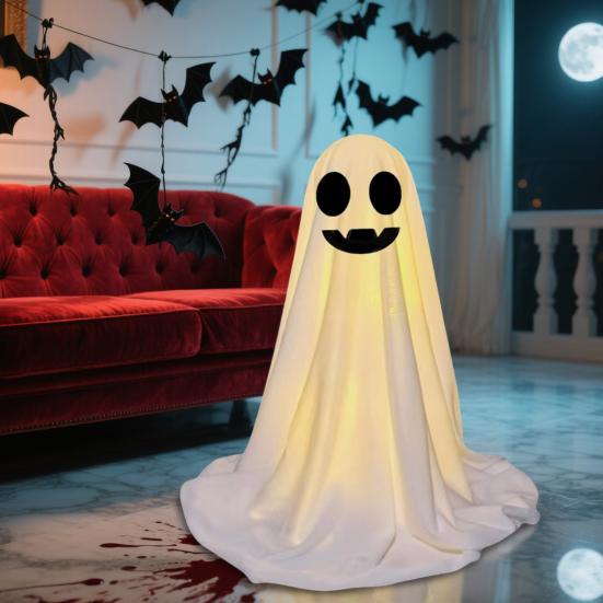 LED svítící figurka ducha Halloween Vnitřní dekorace ducha z bílé látky s dálkovým ovládáním pro domov, kuchyň, krbovou římsu, stůl, stolní desku, party dekorace
