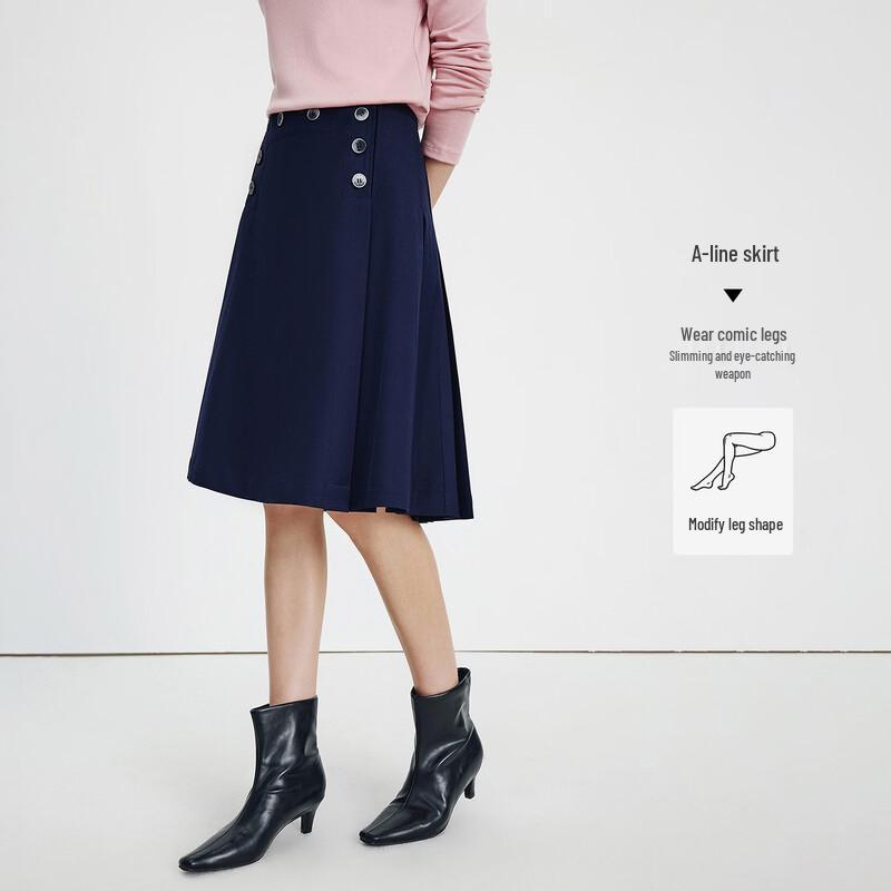 Naviker Italian A-Line Pleated Midi Skirt