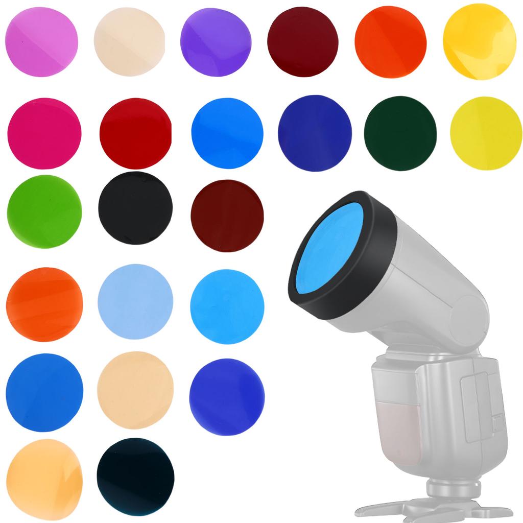 24 Color Gel Filter Set Circular Flash Light Filters for Photography Video LED Flashlight Accessory