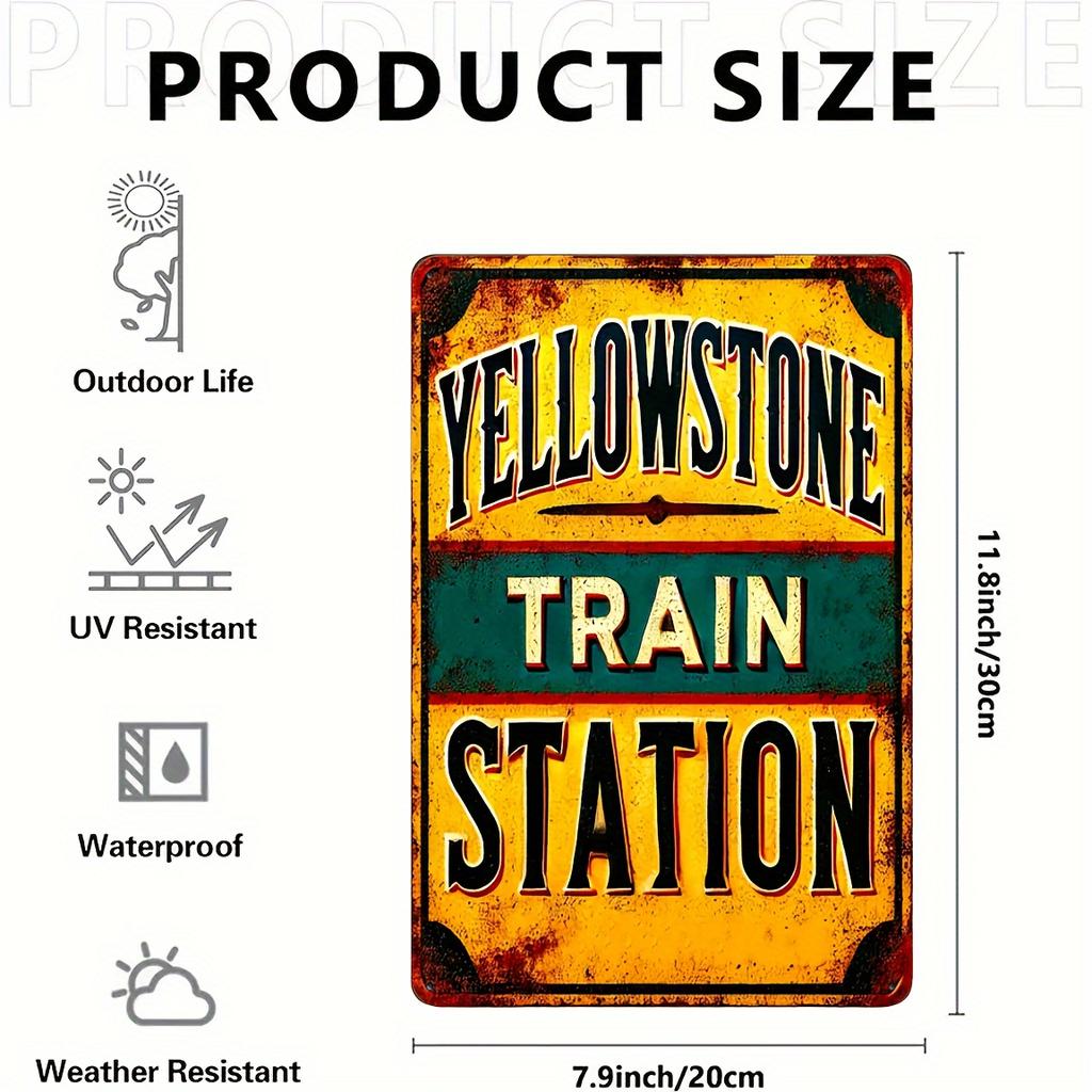 X Zoll Rustikales Wasserdichtes Vintage Metallschild Yellowstone Bahnhof Wandkunst für Zuhause Garage Bar Bauernhaus Dekor