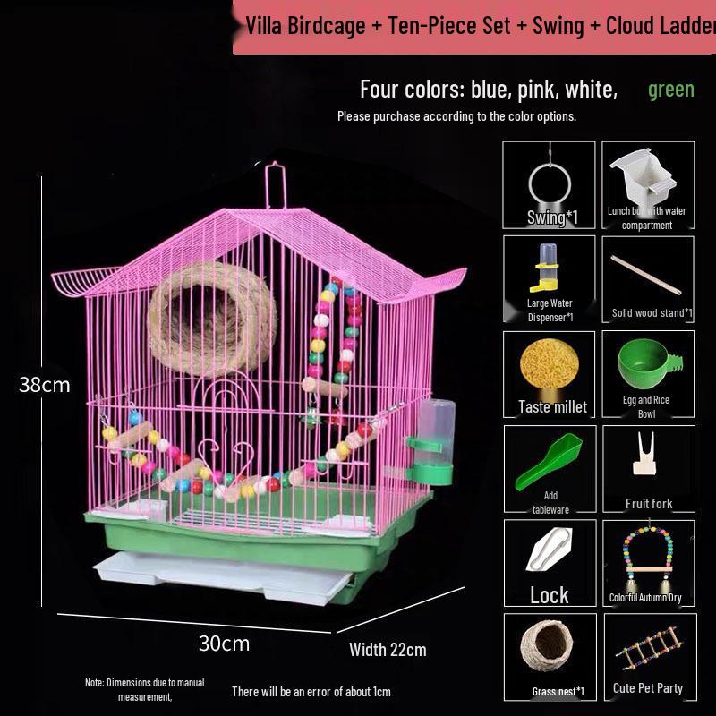 Luxury Home Villa Bird Cage for Small Parrots and Budgies - New Design with Embroidered Eye Pearl and Free Shipping.