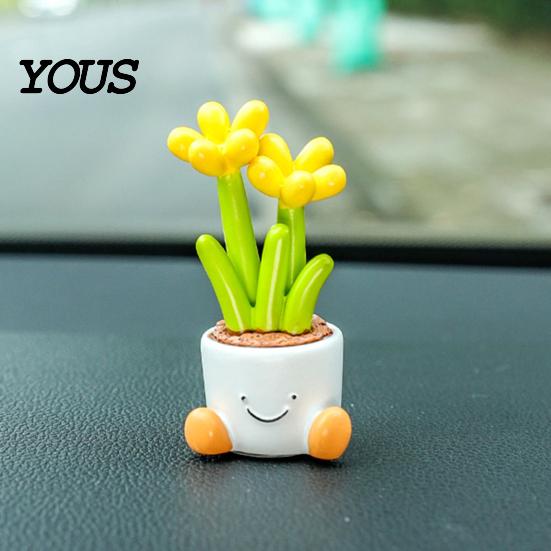 Mini Resin Car Dashboard Ornaments Cute Flower Pot Figurine, Cartoon Planter Ornament Decorative Accessories for Interior Desk Decor, Fairy